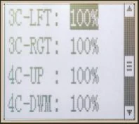 RC4GSのEPA画面。3C LFTの100が選択され、3C RGT、4C UP、4C DWNも100。