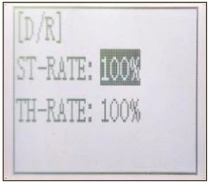 RC4GSのD/R画面。ST-RATEとTH-RATEはともに100%。