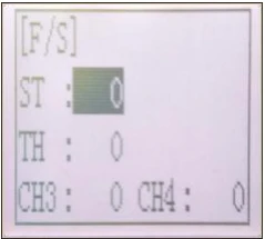 RC4GSのF/S画面。ST、TH、CH3、CH4の設定値はすべて0。